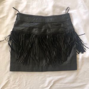 Black Leather mini skirt with fringe XS